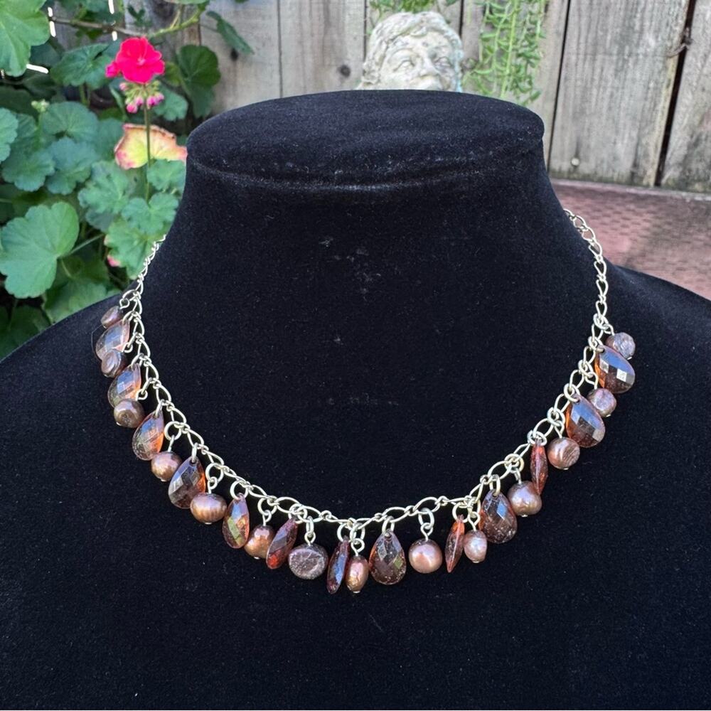 Cookie Lee Brown Gold Dangle Beaded Adjustable Elegant Boho Fashion Necklace